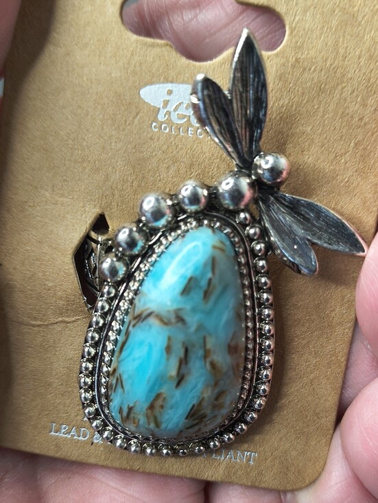 ICON Jewelry - Southwestern Blue Jasper Statement Stretch Ring Silver Tone Boho Artisan NOS